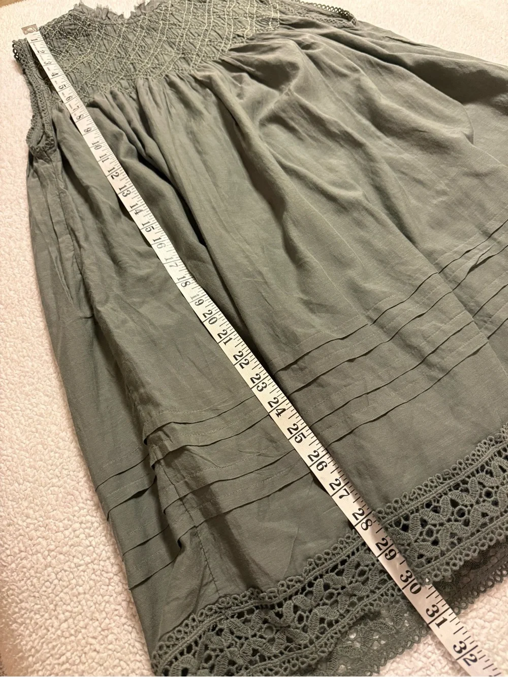 Free People Shea Smocked Yoke Shift Mini Dress Dried Basil Green Olive XS